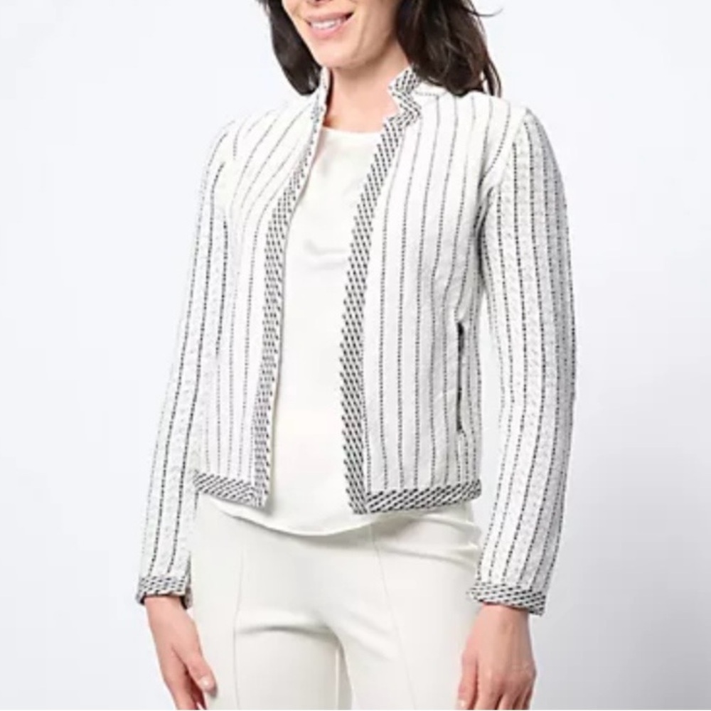 NIC+ZOE Pinstripes Notch Collar Knit Jacket Pockets Black Multi Size X-Small